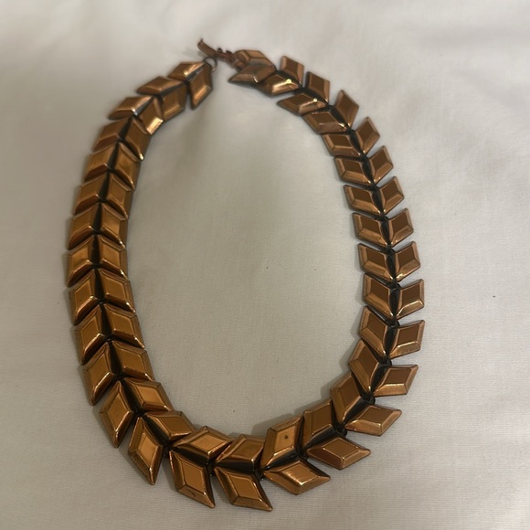 Vintage mcm 14.5 in Renoir copper chevron laurel leaf necklace - Picture 1 of 2